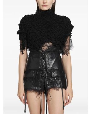DREAMING ELI Favourite Lace-Trim Cropped Blouse - Black