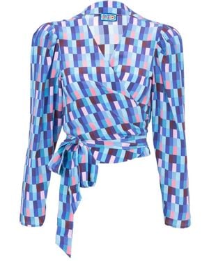 LHD Odalys Geometric Pattern Blouse - Blue
