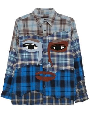 Kidsuper Face-Appliqué Patchwork Shirt - Blue