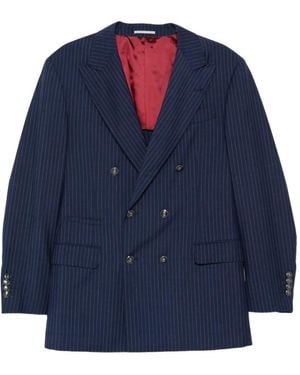 Brunello Cucinelli Pinstripe Double-Breasted Blazer - Blue