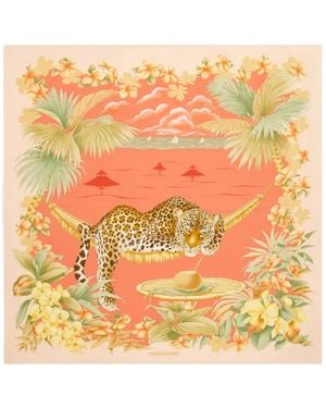 Ferragamo Jungle-Print Silk Foulard - Orange