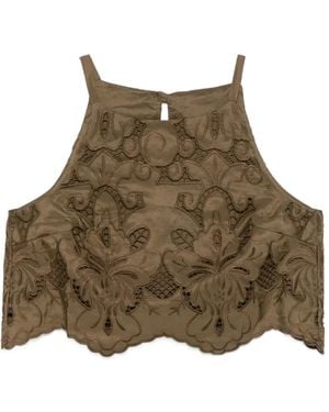 MOUTAKI Guipure-Lace Cropped Blouse - Brown