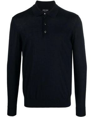 Giorgio Armani Button-Front Long-Sleeved Polo Shirt - Blue