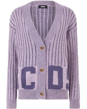 Gcds Intarsia-Knit Logo Cardigan - Purple