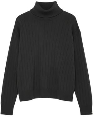 Eleventy Gerippter Rollkragenpullover - Schwarz