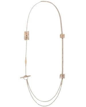 Max Mara Crystal-Embellished Logo Necklace - White