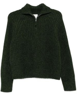 Allude Troyer Ribbed-Knit Quarter-Zip Jumper - Green