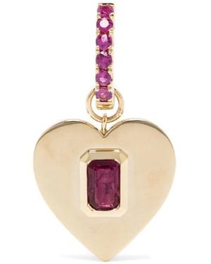 Roxanne First Pendiente huggie Heart en oro amarillo de 14 ct con rubí - Rosa