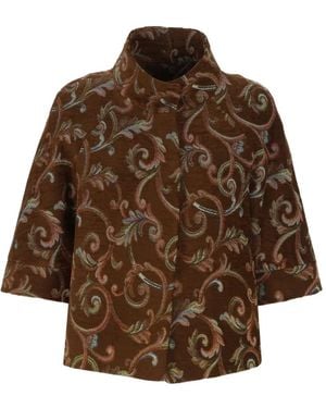 Chiara Ferragni Damask-Patterned Raglan-Sleeve Coat - Brown