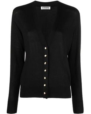 Jil Sander Cardigan En Maille Fine À Col V - Noir