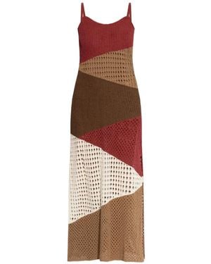 Akep Colour-Block Open-Knit Maxi Dress - Brown