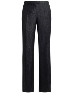 Etro Wool Jacquard Pants With Arnica Motif - Blue