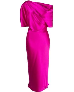 Amsale Off-Shoulder Draped Midi Dress - Pink