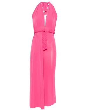 Kaos Mono Con Cuello Halter Y Cinturón Trenzado - Rosa