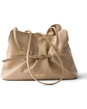 Prada Small Dada Leather Tote Bag - Natural