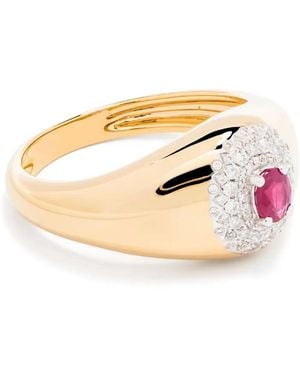 Yvonne Léon 18Kt Mini Chevalière Pompadour Diamond And Emerald Signet Ring - Metallic