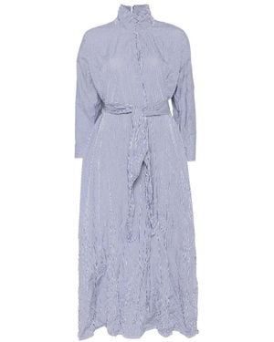 Daniela Gregis Striped Funnel-Neck Maxi Dress - Blue