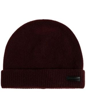Emporio Armani Logo-Patch Cashmere Beanie Hat - Red