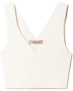 Twinset Vネック リブトップ - ナチュラル