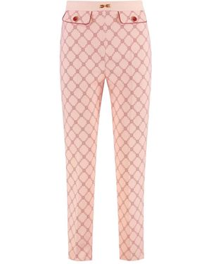 Elisabetta Franchi Geometric-Print Crepe Trousers - Pink