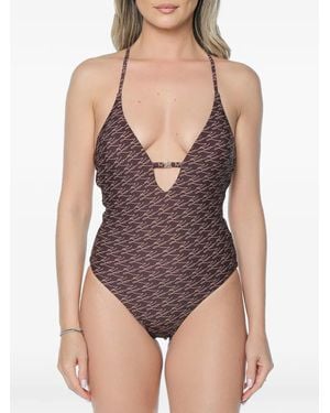 KARL LAGERFELD Autograph Monogram-Print Swimsuit - Purple