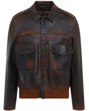 Golden Goose Vintage Leather Zip-Up Bomber Jacket - Black