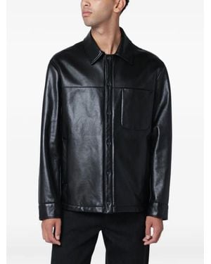 Salvatore Santoro Button-Fastening Leather Overshirt - Black