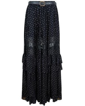 Self-Portrait Metallic-Fil-Coupé Lace-Trimmed Maxi Skirt - Blue