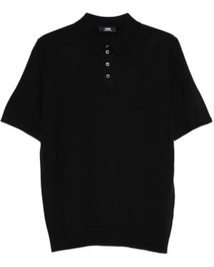 Alpha Studio Buttoned Short-Sleeve Polo Shirt - Black