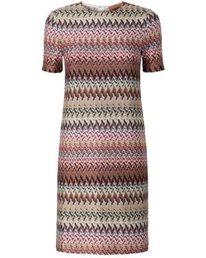 Missoni Zigzag-Pattern Short-Sleeve Mini Dress - Pink