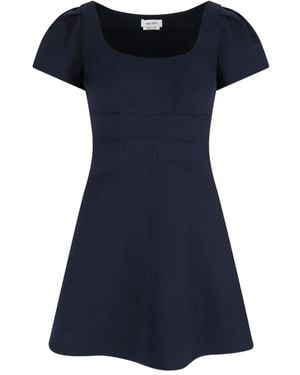 McQueen Gathered-Sleeves Mini Day Dress - Blue