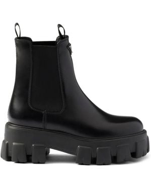 Prada Monolith Leather Chelsea Boots - Black