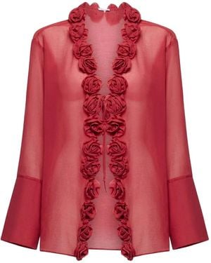 Oséree Rose-Embellished Sheer Blouse - Red