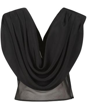 La Collection Marcia Draped Sheer Top - Black