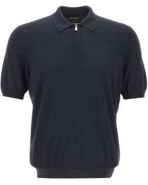 Gran Sasso Zip-Collar Short-Sleeve Polo Shirt - Blue