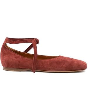 forte_forte Square-Toe Tie-Fastening Ballet Flats - Red