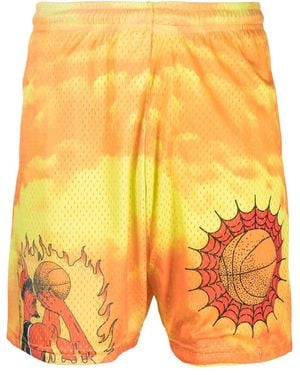 Market Graphic-Print Mesh Shorts - Yellow