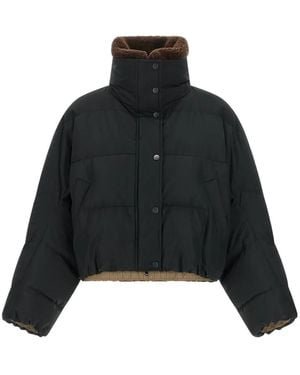 Brunello Cucinelli Monili-Detail Cropped Puffer Jacket - Black
