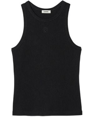 Sandro Logo-Embroidered Ribbed Tank Top - Black