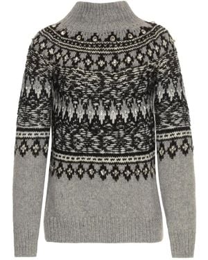 Oscar de la Renta Crystal-Embellished Fair-Isle Jumper - Grey