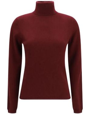 Allude Turtleneck Ribbed-Trim Sweater - Red