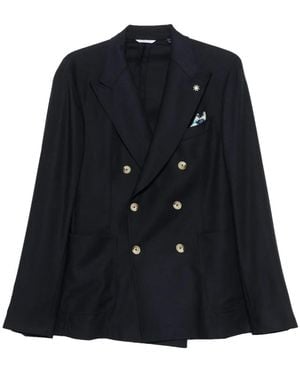 Manuel Ritz Double-Breasted Wool Blazer - Blue