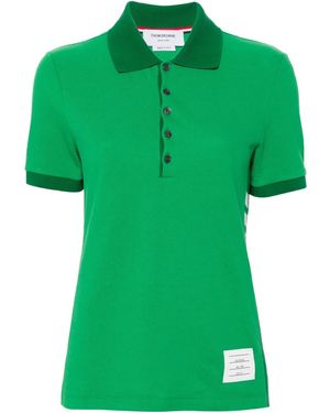 Thom Browne Gestreiftes Poloshirt Mit Logo-Patch - Grün