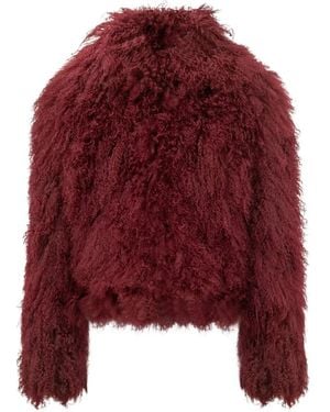 Martha Louis Mongolian-Fur Cropped Jacket - Red