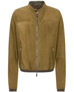Moorer Zip Leather Jacket - Green