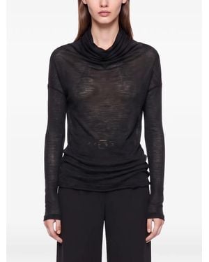 Victoria Beckham Sheer Draped-Neck Top - Black