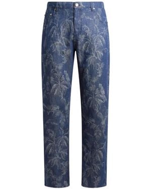 Etro All-Over Jacquard-Motif Jeans - Blue