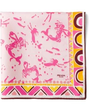 Prada Seidentwill-Schal Mit Print 55 X 55 Cm - Pink