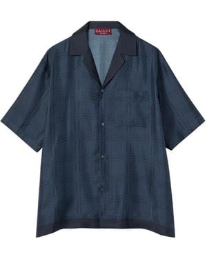 Gucci Logo-Pattern Silk Shirt - Blue
