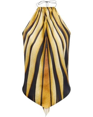 Roberto Cavalli Ray Of Print Halterneck Silk Top - Metallic
